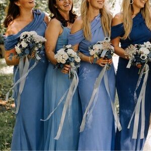 NEW Revolve Katie May Layla Asymmetrical Off the Shoulder Dress In Lagoon Blue